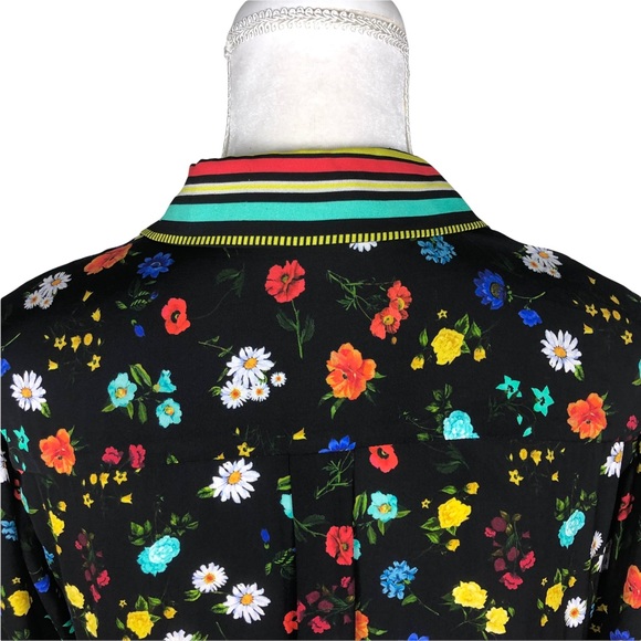 Alice Olivia black floral print blouse short-sleeve top sz small - Picture 9 of 16
